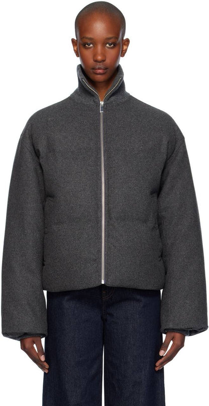 TOT Funnel Neck Down-filled Flannel-Wool Parka Puffer Jacket