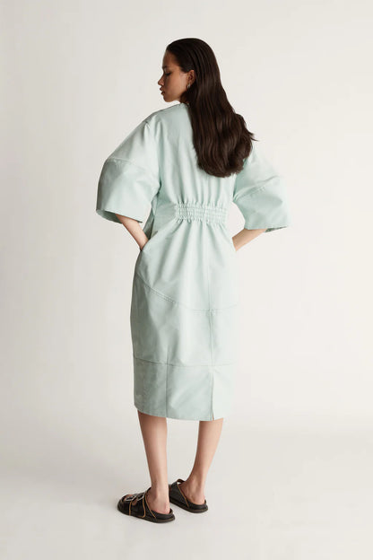 LM Jacob Cocoon Cotton-Blend Midi Dress in Seafoam