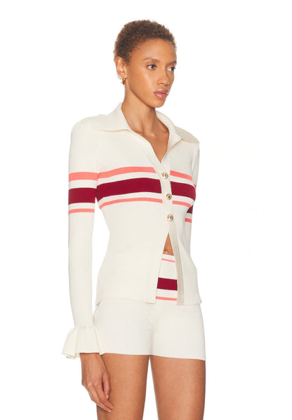 SP Cream Pink/Red Stripe Viscose Knit Button Top