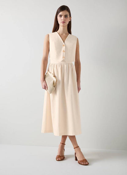 LKB Pernille Waistcoat Cotton-Linen Blend Midi Dress