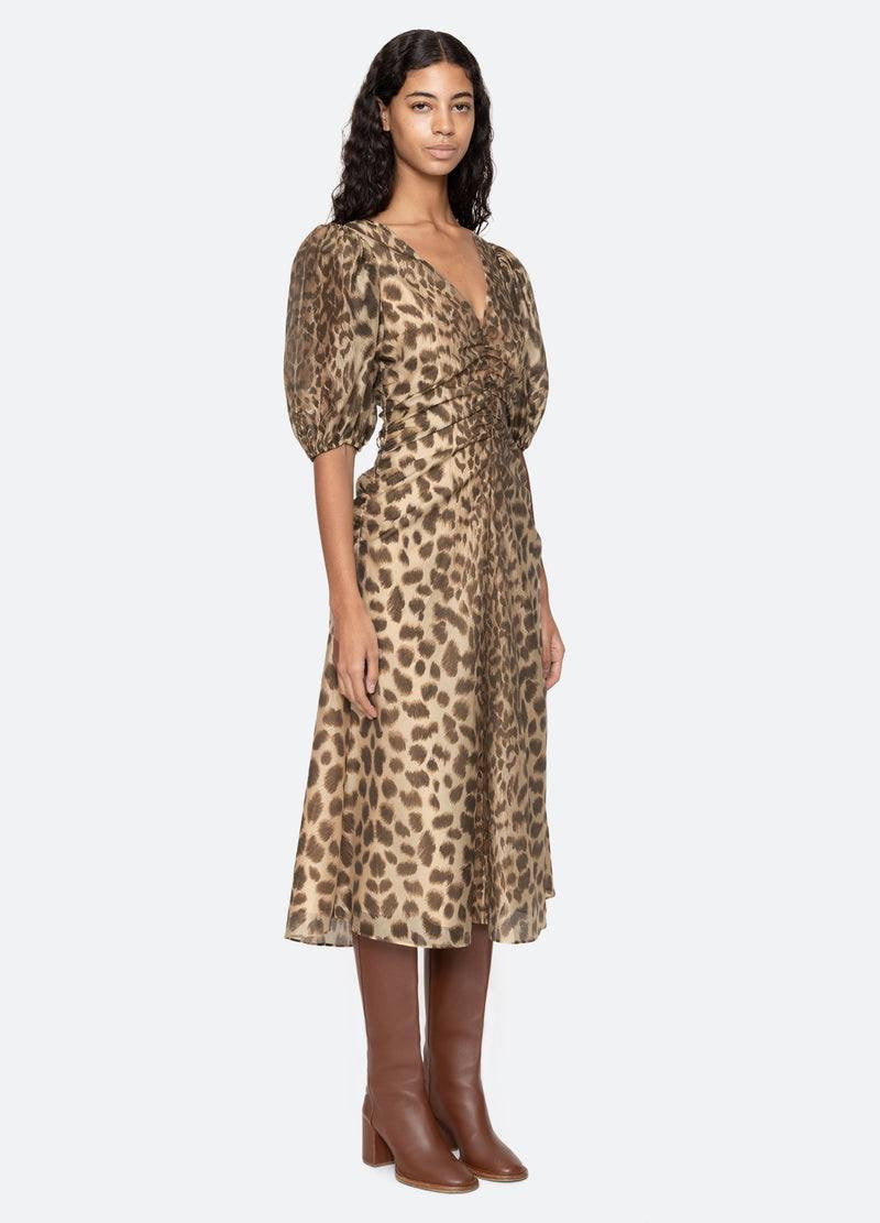 SE Claude Print Puff Sleeve Midi Dress
