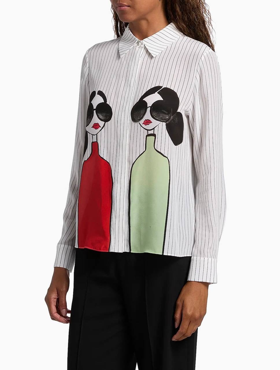 AO Willa Staceface Pinstripe Silk Shirt