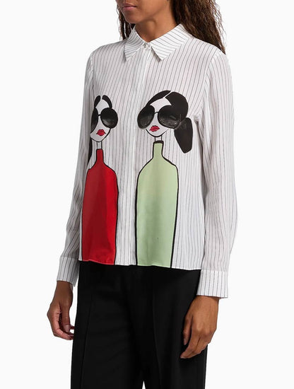AO Willa Staceface Pinstripe Silk Shirt