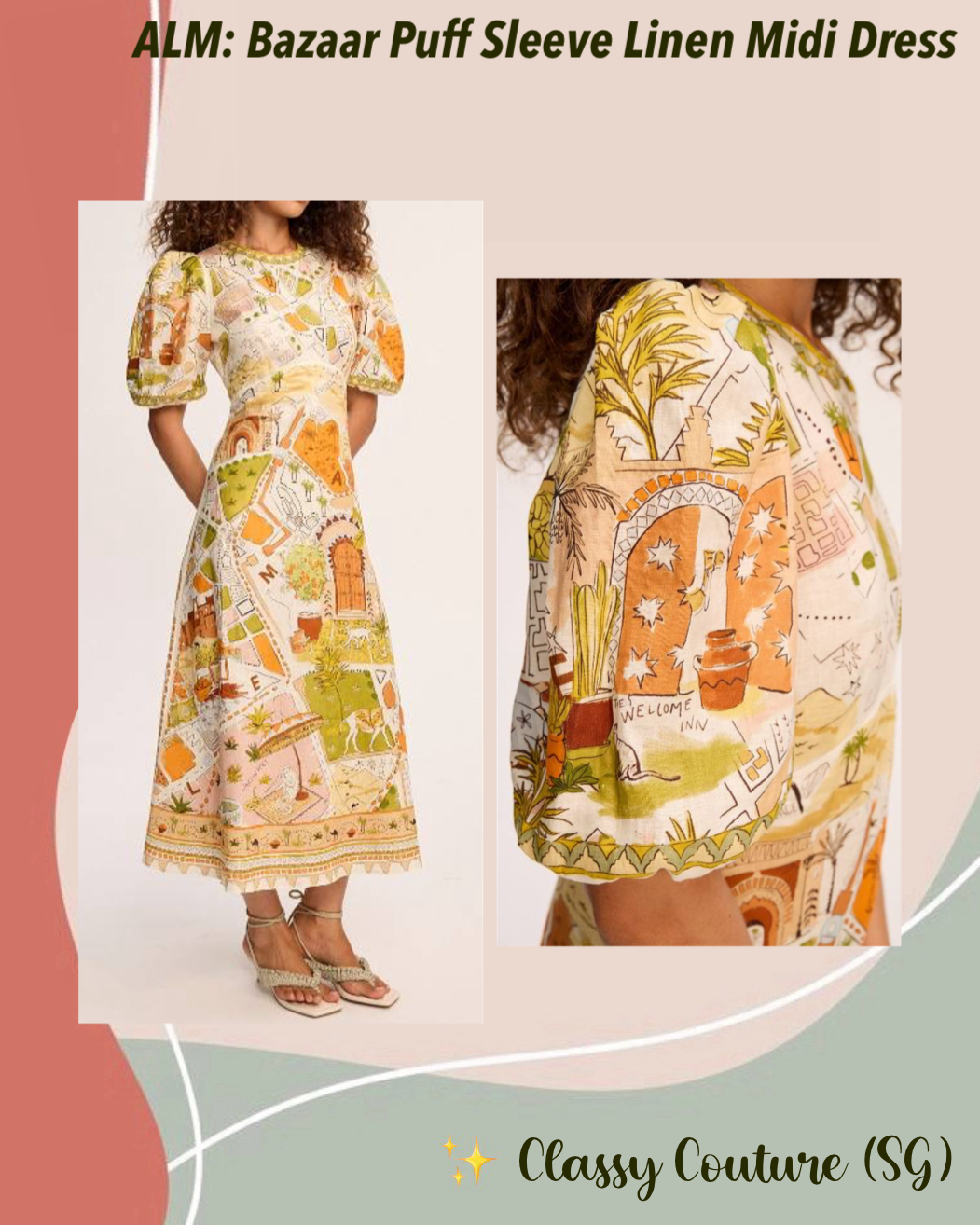 ALM Bazaar Puff Sleeve Linen Midi Dress
