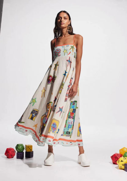 ALM Players Linen Midi Sundress Dress