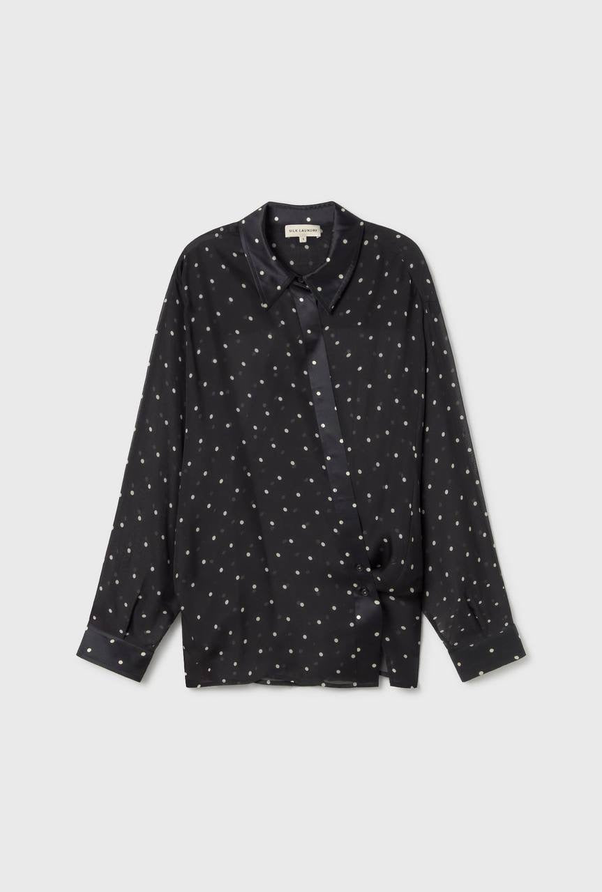 SL 8-Momme Silk Chiffon Crossover Shirt