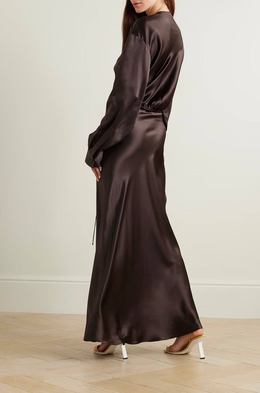 CE Triquetra Front Tie Maxi Dress | Cocoa Silk