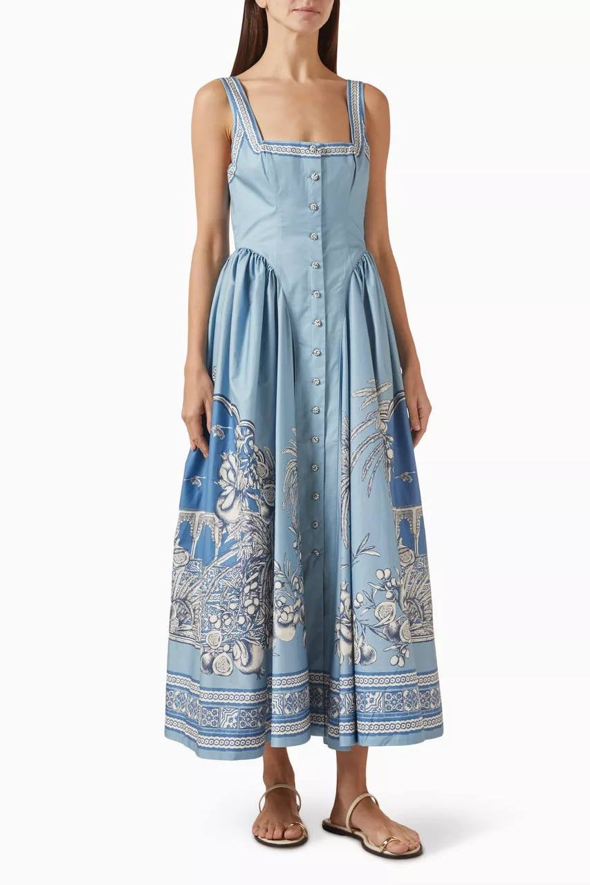 ALM Villa Romantica Sleeveless Cotton Poplin Scoop back Midi Dress