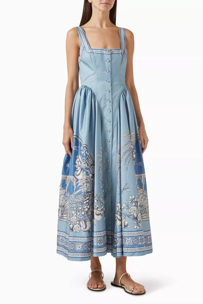 ALM Villa Romantica Sleeveless Cotton Poplin Scoop back Midi Dress