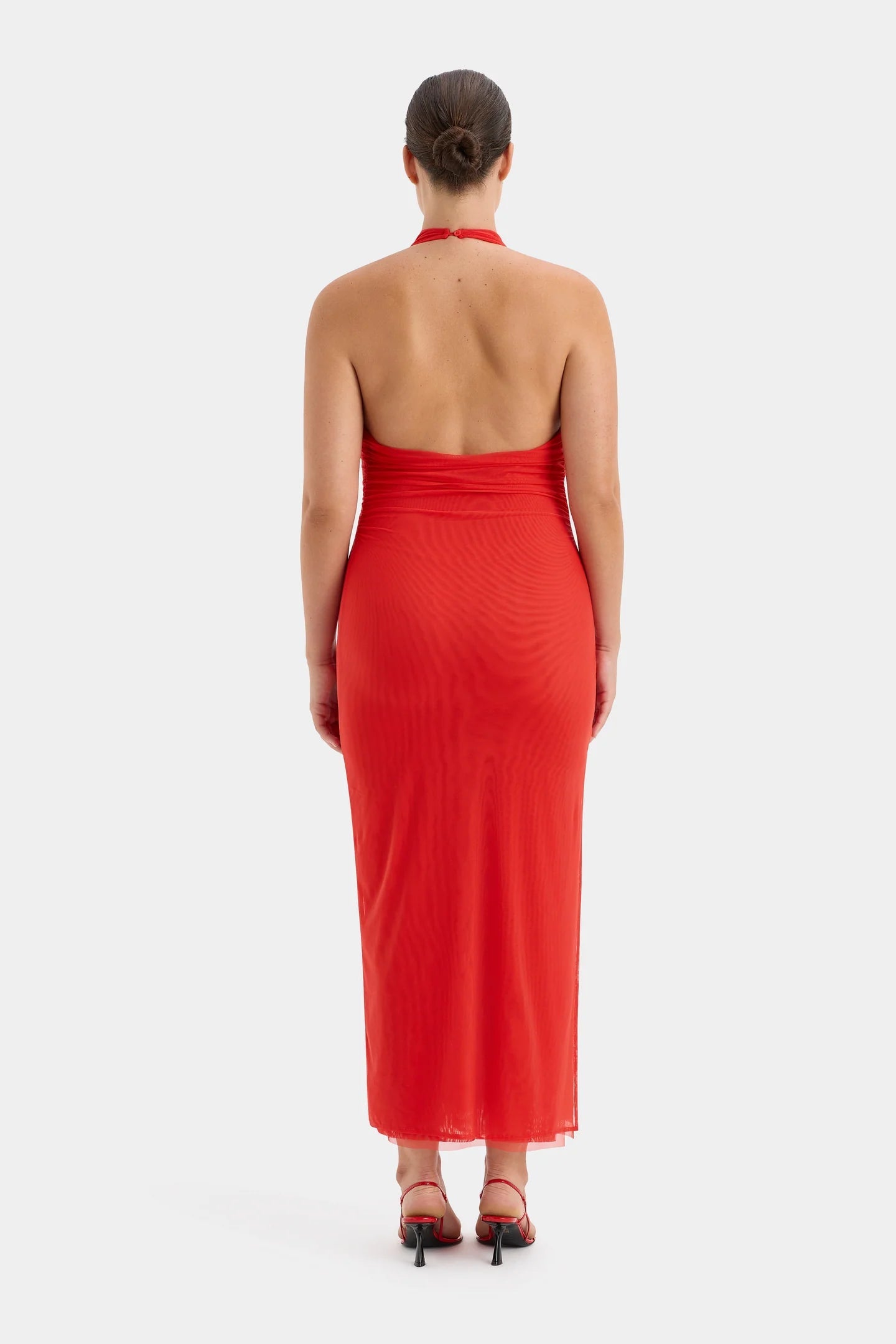 STL Jacques Mesh Halter Midi Dress in Pomelo Red