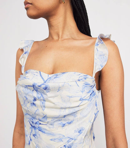 SALE! MJ Romantiblue Short Patterned Floral Drape Viscose Mini Dress