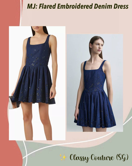 MJ Robradito Flared Embroidered Denim Mini Dress