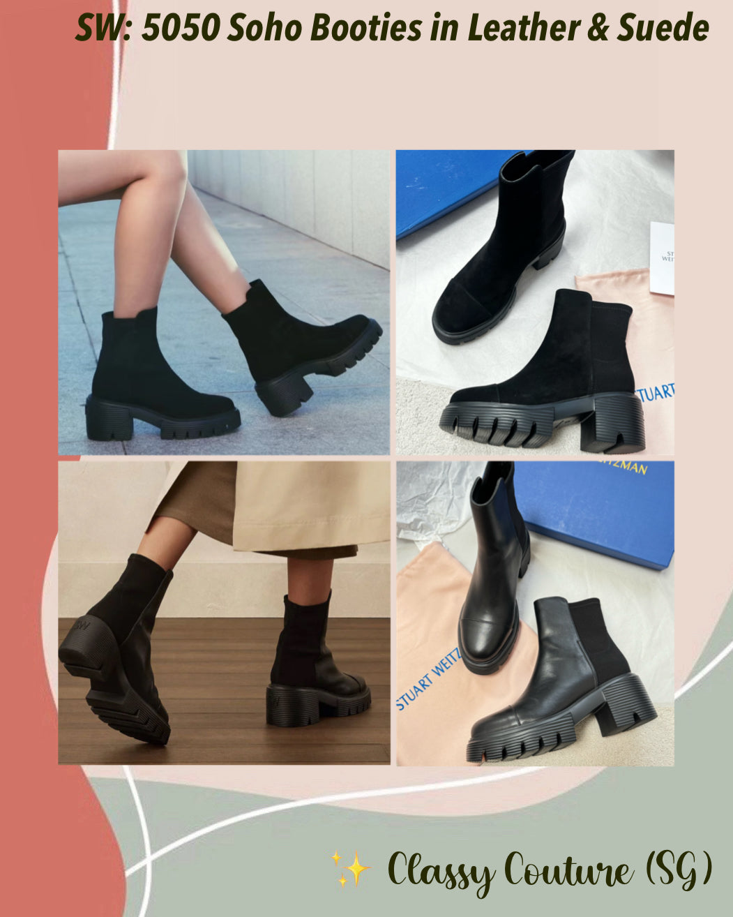 SW 5050 Soho Booties in Leather & Suede 70mm Heeled Boot