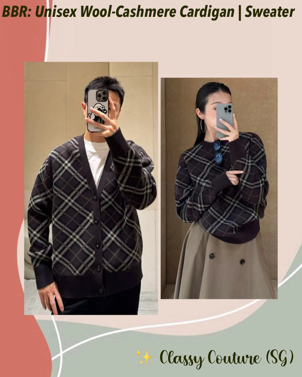 BBR Men’s / Unisex Check Wool-Cashmere Button-down Cardigan | Pullover Crewneck Sweater