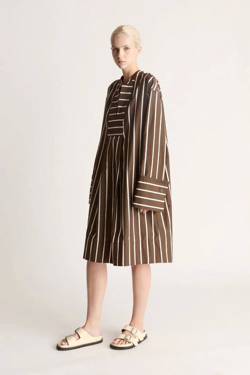 LM George Silk-Cotton Tunic Striped Shirtdress Midi Dress