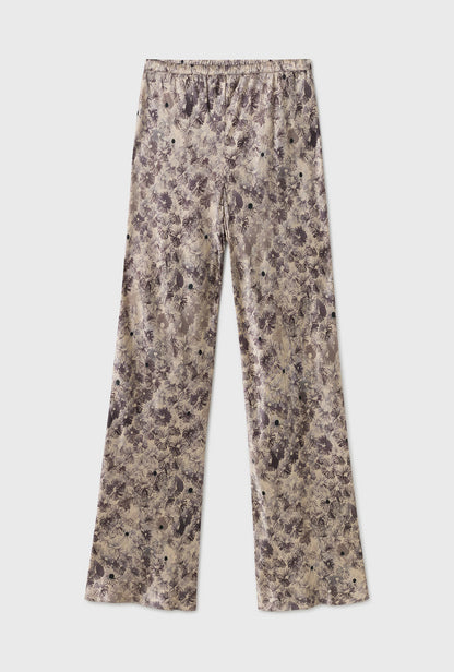 SL Bias Cut Pants in Grey Pearl & Aster Floral - Thick 19 Momme Silk