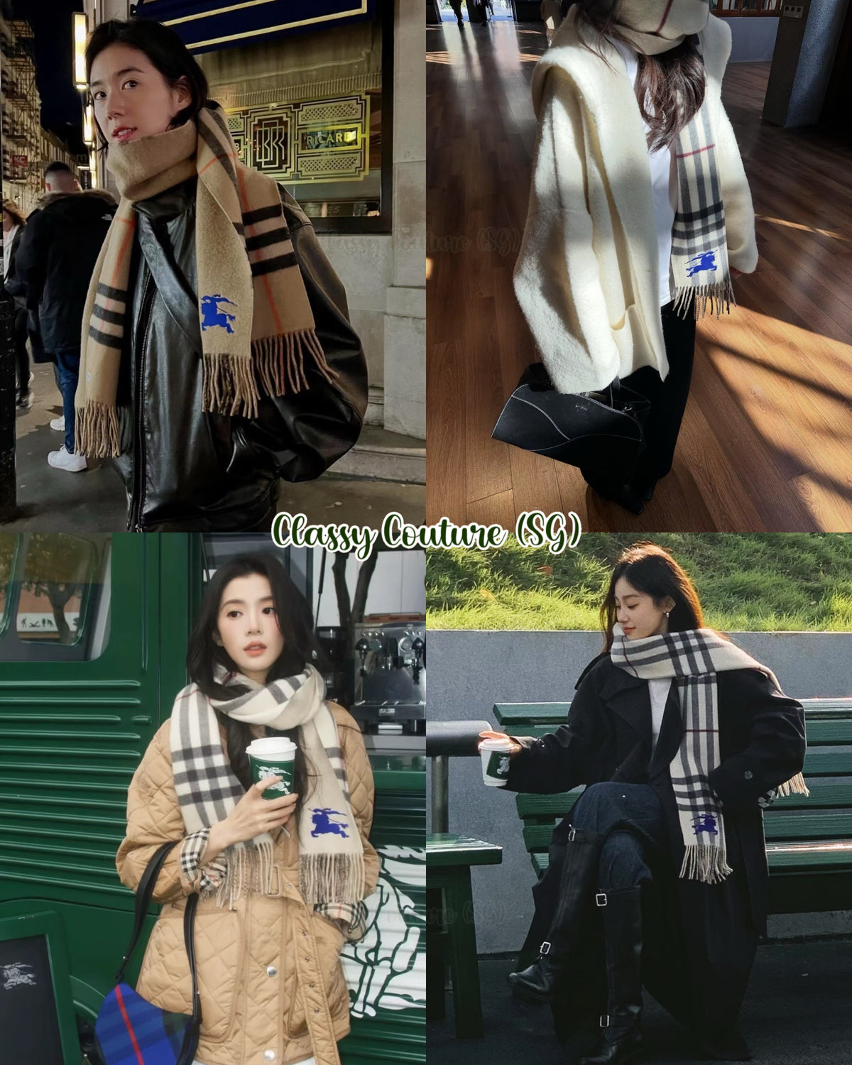 2 Colors! BBR Fringed Reversible Knight Check Cashmere Scarf 168*30cm