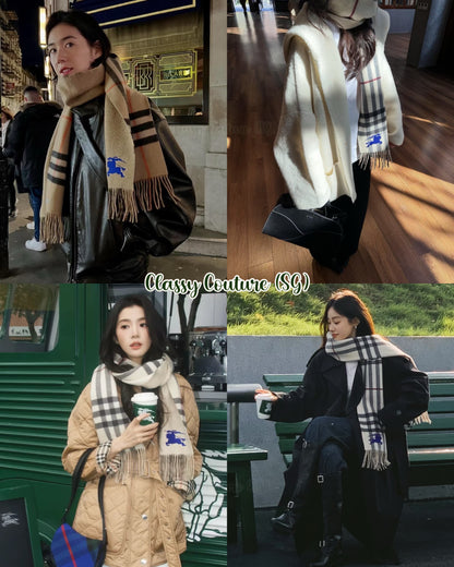 2 Colors! BBR Fringed Reversible Knight Check Cashmere Scarf 168*30cm