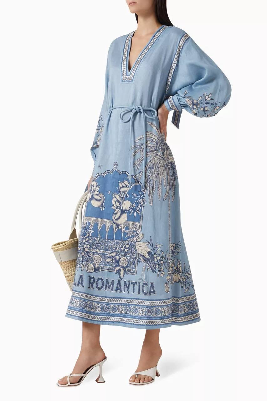 ALM Villa Romantica Holiday Linen-viscose Midi Dress