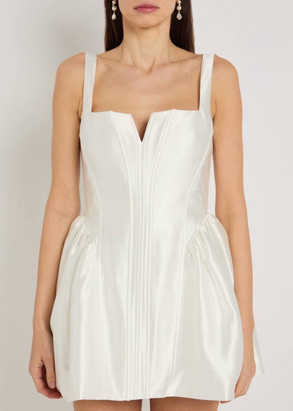 SP White Taffeta Bustier Flared Mini Dress