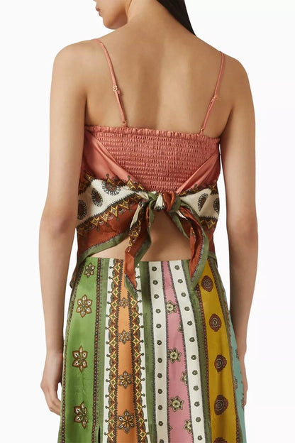 ALM Contina Printed Scarf Cami Top | Midi Maxi Slit Skirt | Jacquard Viscose Set