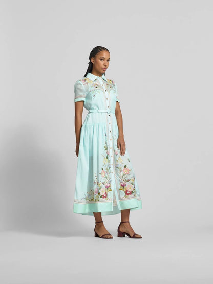 SP Mint Floral Organza Midi Dress