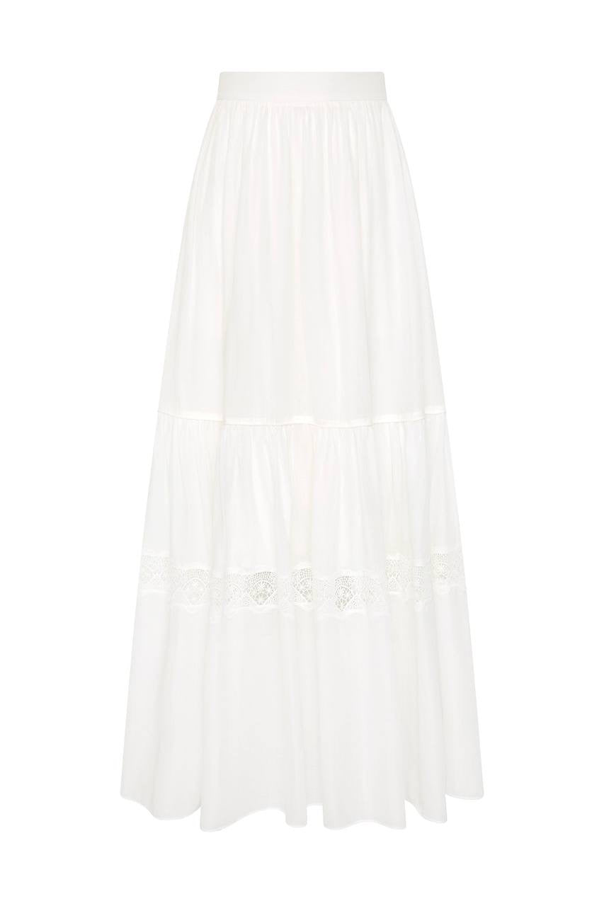 AJ Chant Cotton Lace-panel Midi Maxi Skirt