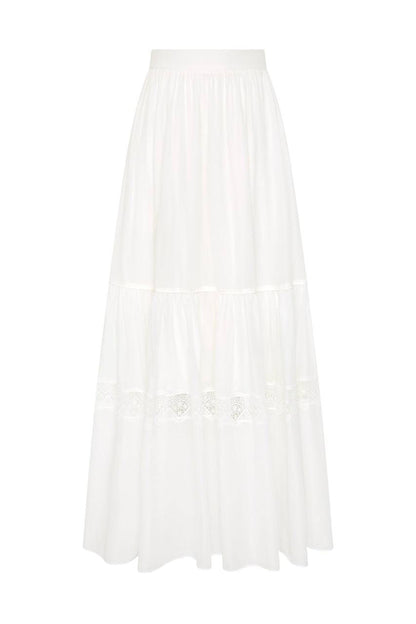 AJ Chant Cotton Lace-panel Midi Maxi Skirt