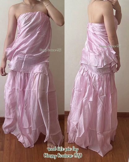 TG Gilian Viscose-blend Draped Sheer Organza Strapless Gown Maxi Dress