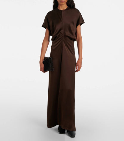 TOT Slouch-waist Viscose Satin Midi Maxi Dress