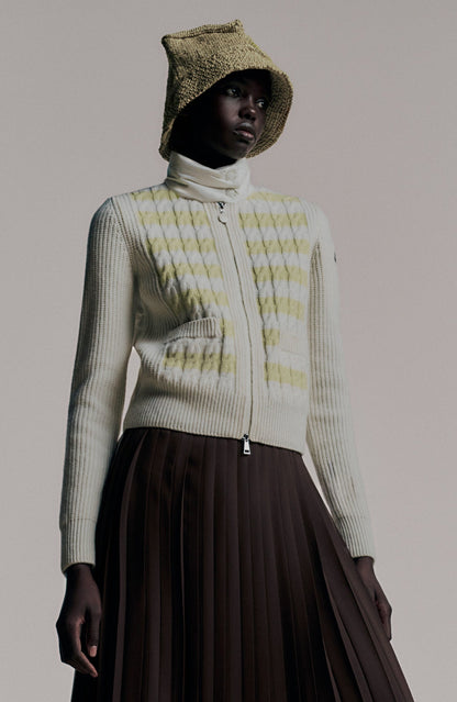 MC Padded Striped Wool Zip Up Cardigan (Partially Down-filled)