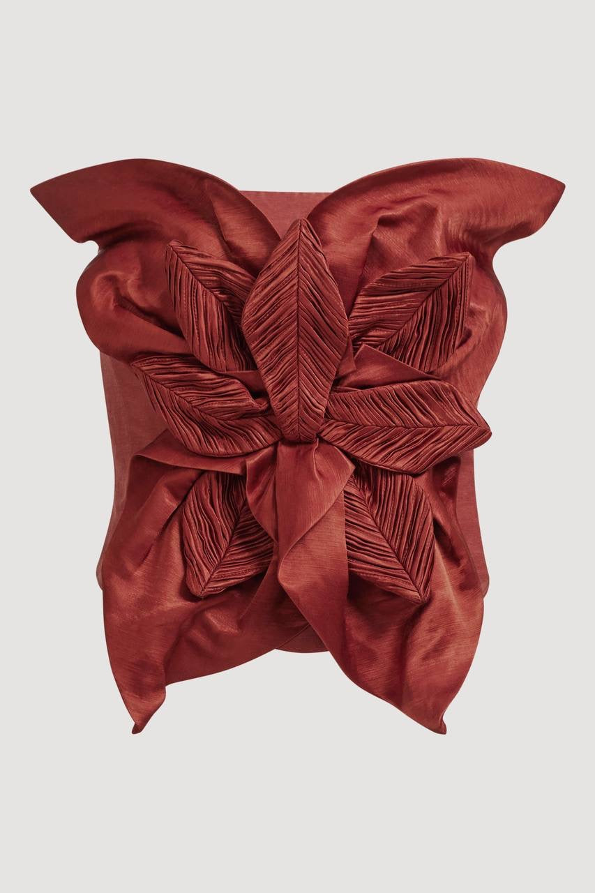 AJ Isla Linen-viscose 3D Floral Strapless Top