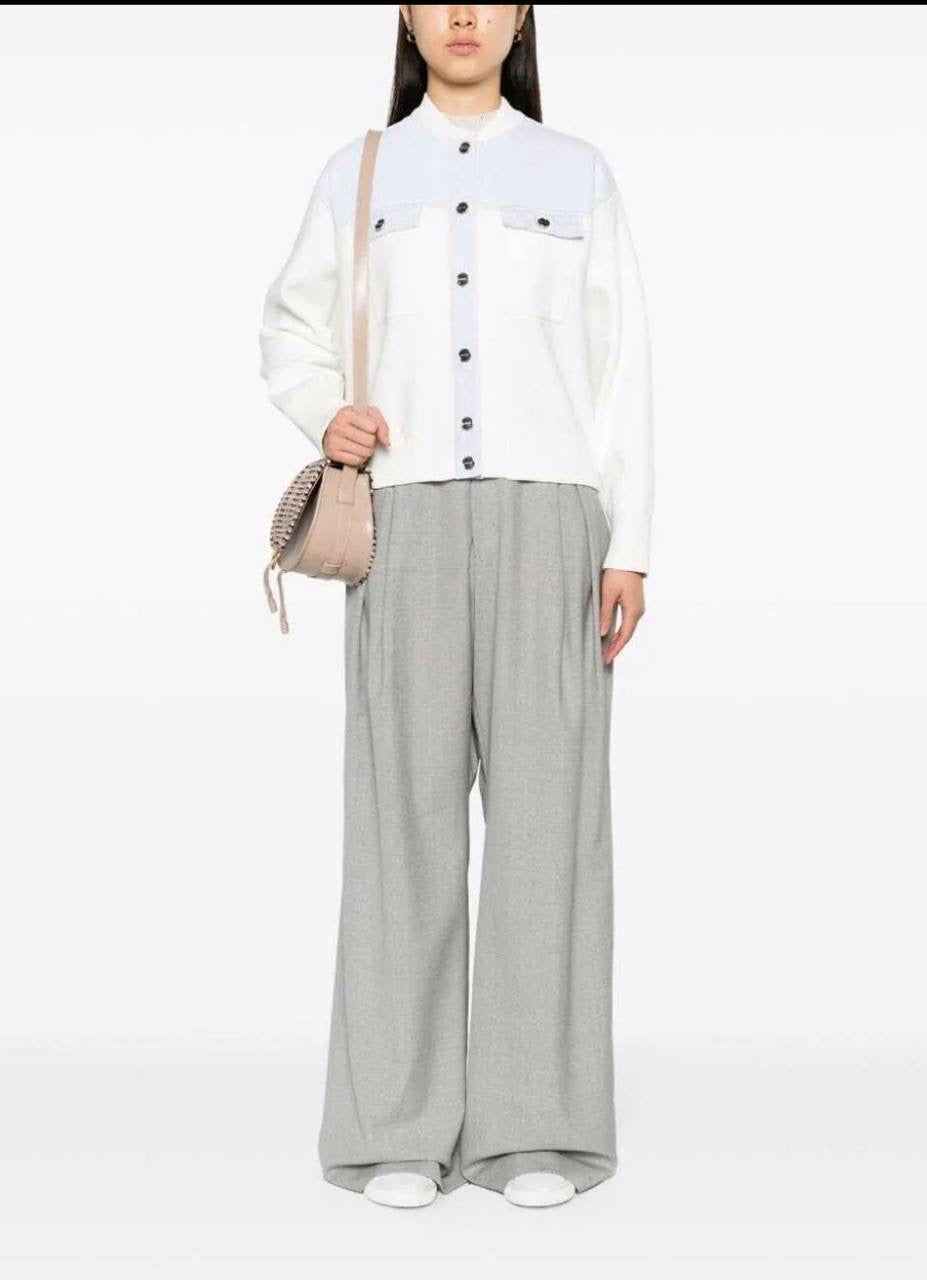 SD Dual-Material Coatigan Bomber Jacket in white/blue