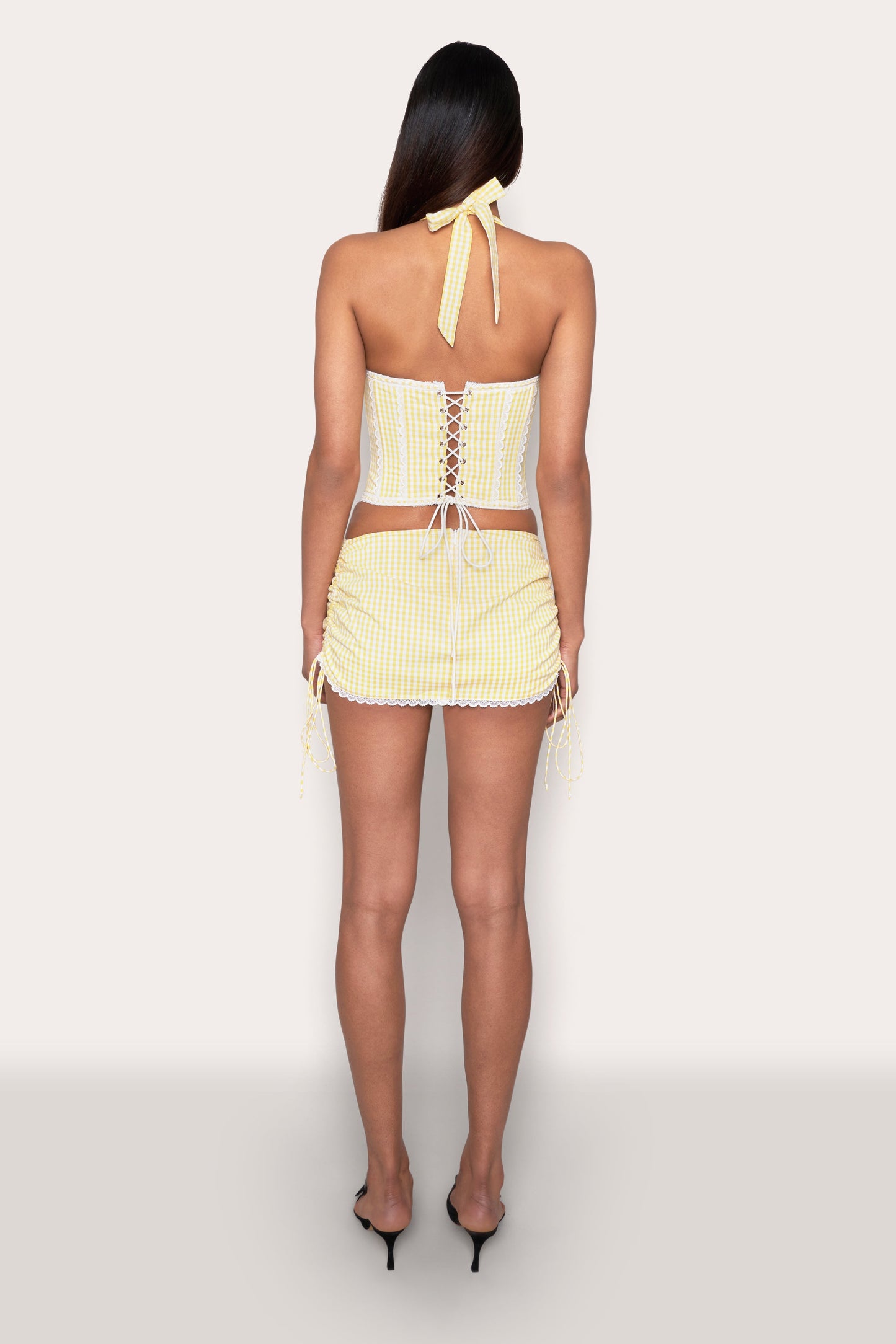 GZ Gingham Lace Corset Cotton Halter Top