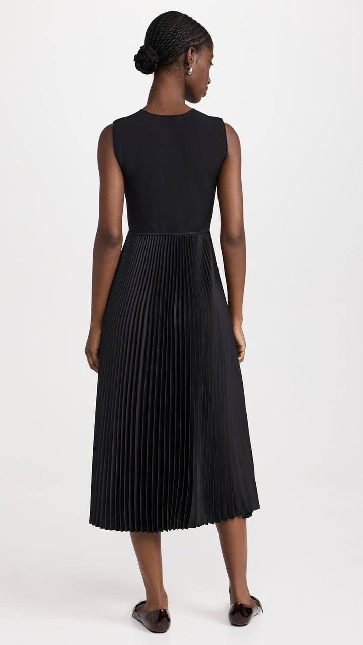 TH Combo Satin Pleated Midi Dress in Black