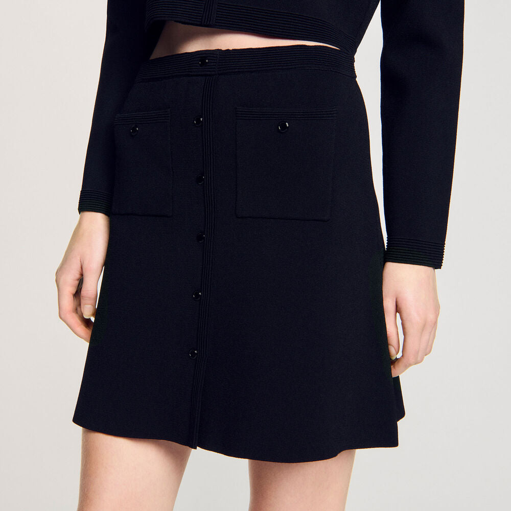 SD Cardigan with Pearl Beaded Collar | Short Knit Mini Skirt | Set
