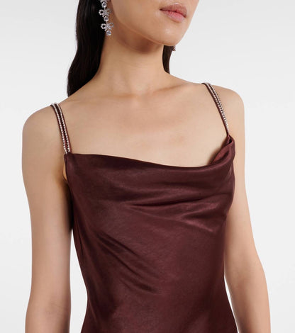 SP Brown Satin Diamante Cowl Maxi Dress