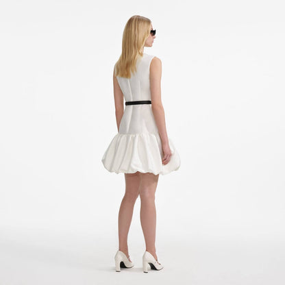 SP Taffeta Mini Dress in White & Navy Blue