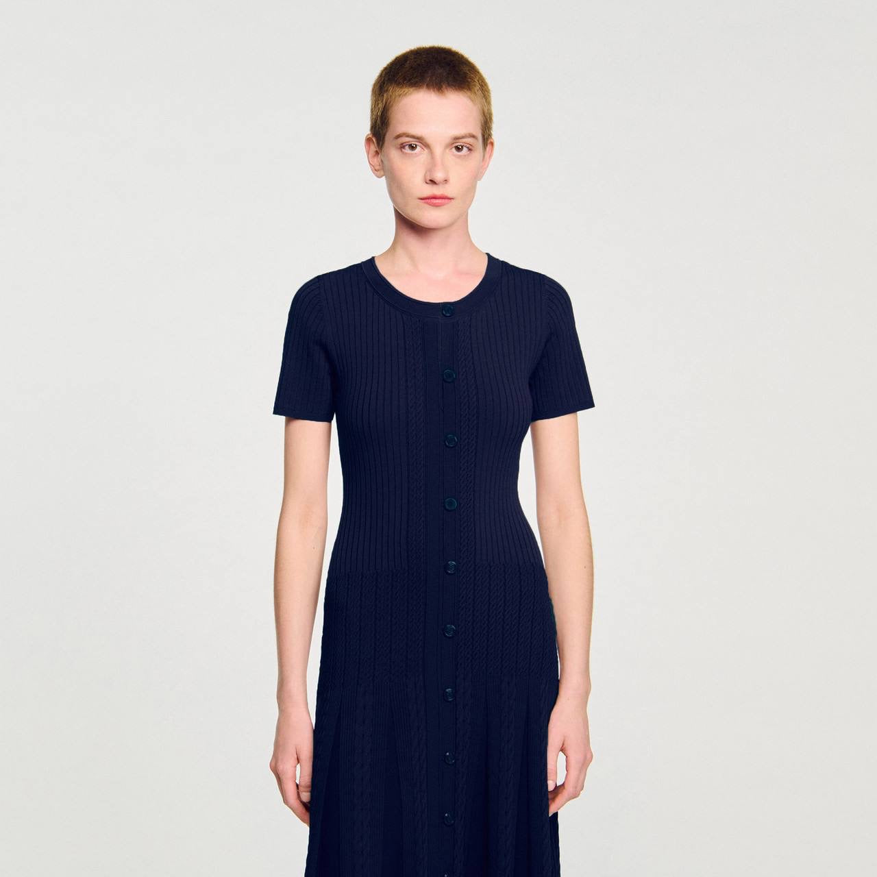 SD Milla Viscose Knit Midi Dress in Navy blue & Wine red