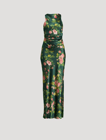 Ref Anaiis Silk High Neck Maxi Dress in Belvedere Green