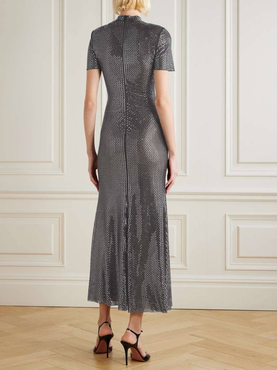 SP Gun Metal Mesh Rhinestone Maxi Dress