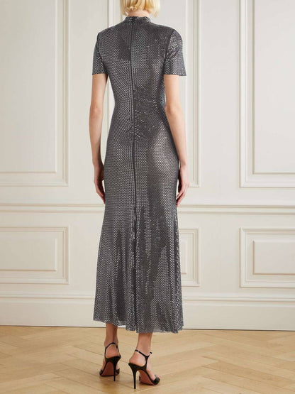 SP Gun Metal Mesh Rhinestone Maxi Dress