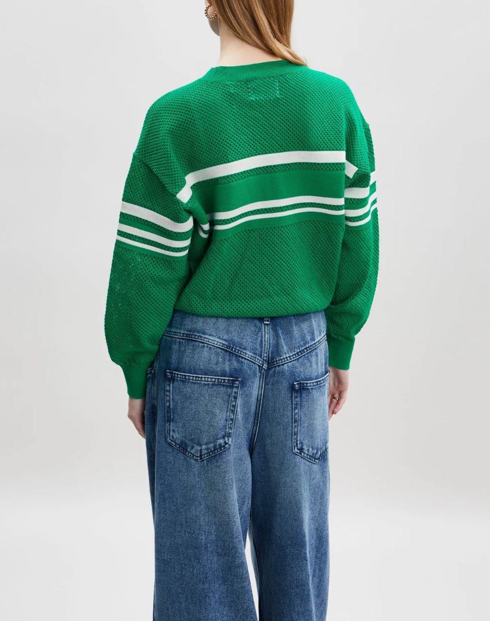 IM Arwen Emerald Cotton-Wool Blend Open Knit Sweater Pullover