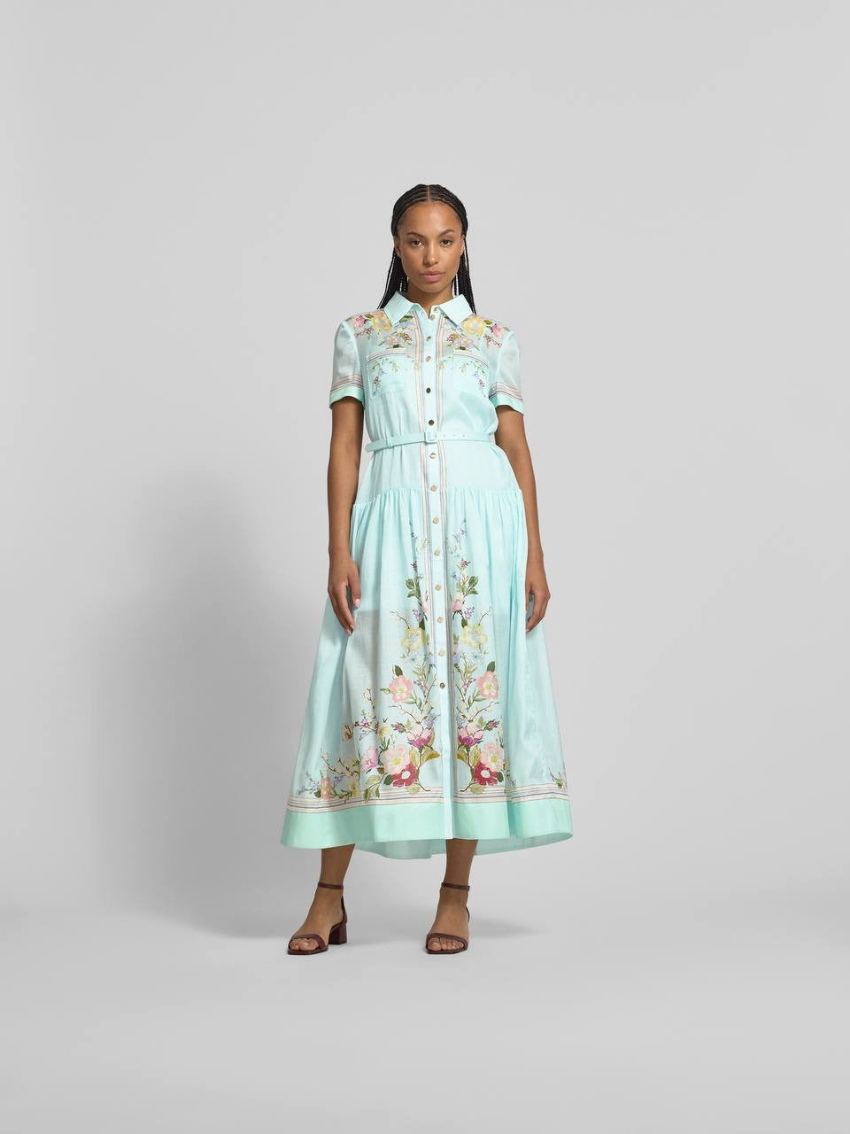 SP Mint Floral Organza Midi Dress
