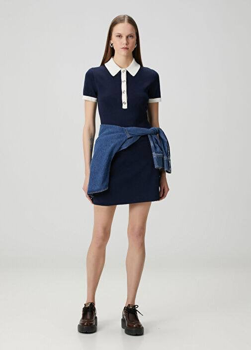 MJ Contrast Trim Polo Cotton-blend Mini Dress