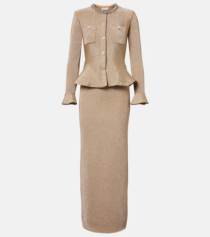 SP Gold Crystal Trim Peplim Midi Dress