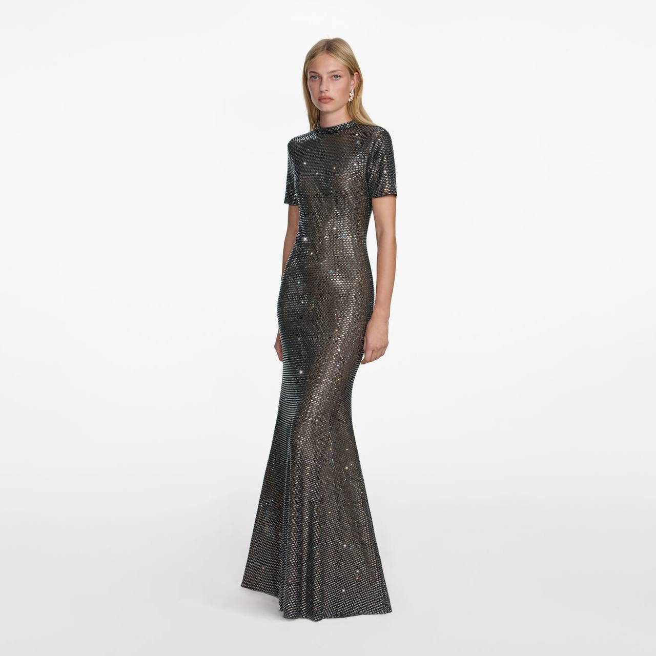SP Gun Metal Mesh Rhinestone Maxi Dress