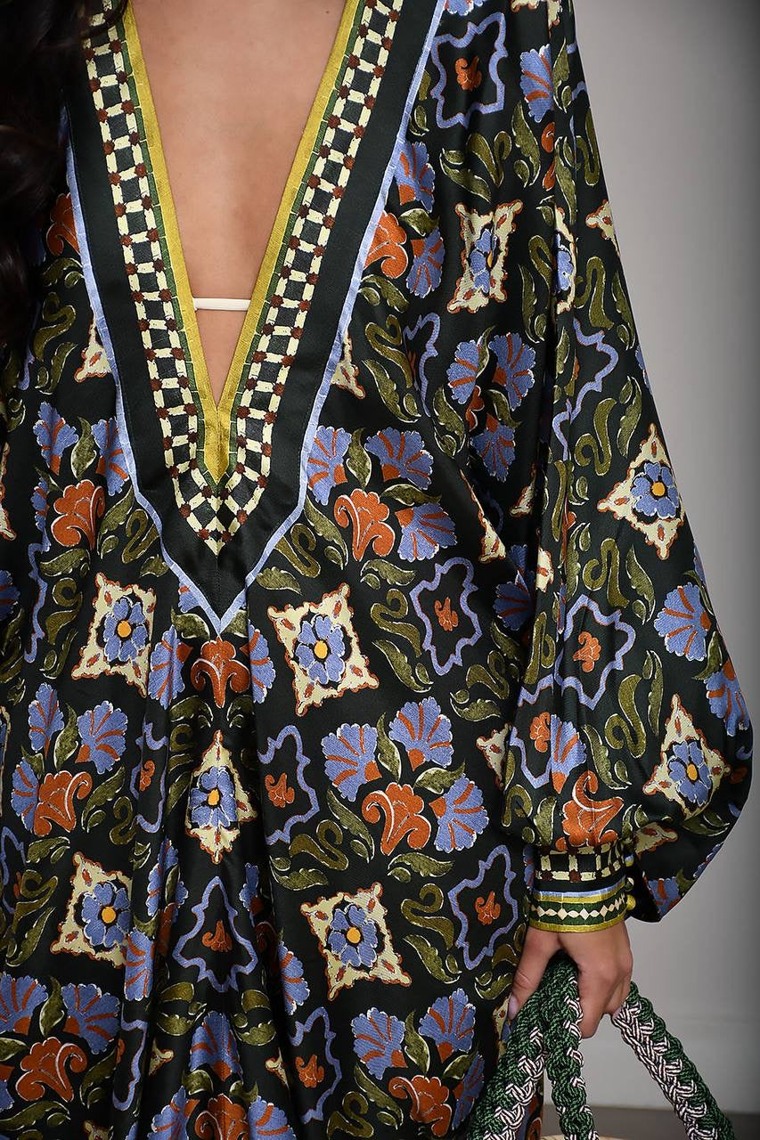 ALM Cece Floral Silk-twill Kaftan Midi Maxi Dress
