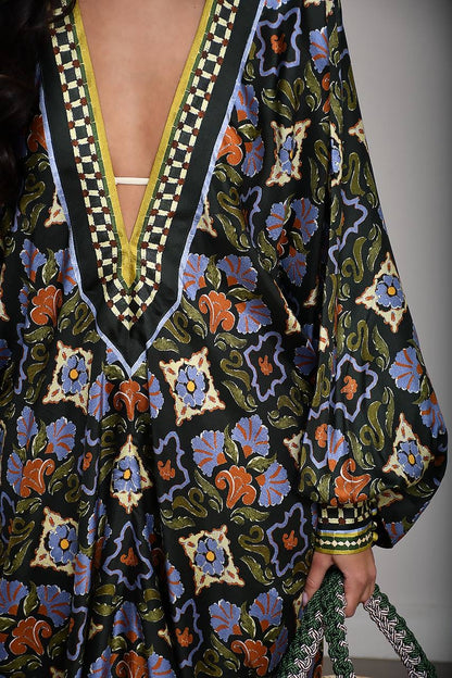 ALM Cece Floral Silk-twill Kaftan Midi Maxi Dress