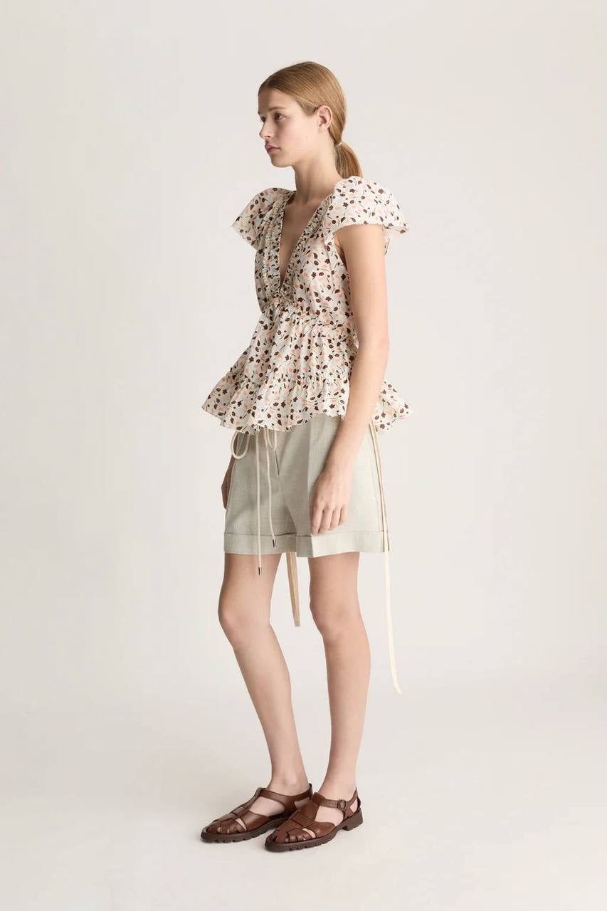 LM Holly Cotton-silk Short Sleeve Peplum Blouse Top